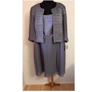 NWT Le Bos Womens 24W Gun Metal Gray‎ 2 Piece Mother of the Bride Dress w/Jacket
